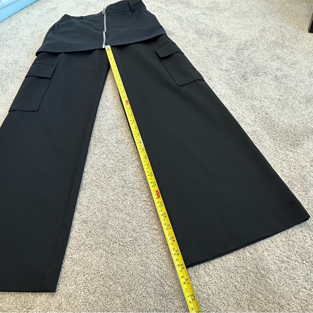 Zara black mini skirt over trouser pants zipper front Sz XS NWOT new without tag - Picture 9 of 11